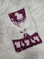 Traditional Cotton Nighty, 55 Inches Length, Hacoba Yoke - Violet - Image 3