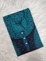 Comfortable Churidar Model Cotton Nighty, 55 Inches Long - Blue + Green - Image 3