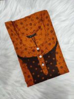 Comfortable Churidar Model Cotton Nighty, 55 Inches Long - Orange +Brown - Image 3