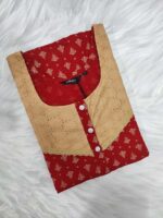 Comfortable Churidar Model Cotton Nighty, 55 Inches Long, 3/4th Sleeves, Hacoba Yoke - Red - Image 3