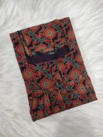 Comfortable Churidar Model Cotton Ajrak Nighty, 55 Inches Long, 3/4th Sleeves - Black + Red - Image 3