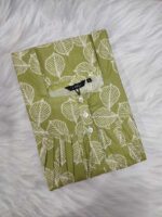 Front Open Fabric Cotton Nighty With Buttons, 55 Inches Long - Green - Image 4