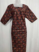 Comfortable Churidar Model Cotton Ajrak Nighty, 55 Inches Long, 3/4th Sleeves - Black + Red - Image 4