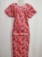 Front Open Fabric Cotton Nighty With Buttons, 55 Inches Long - Peach - Image 4