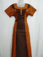 Comfortable Churidar Model Cotton Nighty, 55 Inches Long - Orange +Brown - Image 4