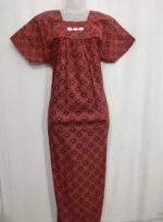 Traditional Ajrakh Nighty, 55 Inches Length - Red - Image 4
