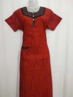 Comfortable Churidar Model Cotton Nighty, 55 Inches Long - Red - Image 4