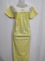 Traditional Cotton Nighty, 55 Inches Length, Hacoba Yoke - Yellow - Image 4