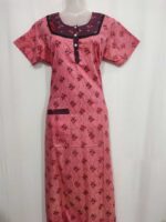 Comfortable Churidar Model Cotton Nighty, 55 Inches Long - Peach - Image 4