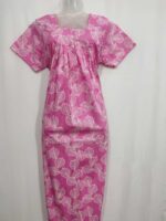 Front Open Fabric Cotton Nighty With Buttons, 55 Inches Long - Rose - Image 4