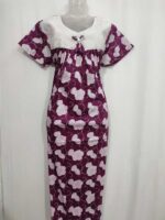 Traditional Cotton Nighty, 55 Inches Length, Hacoba Yoke - Violet - Image 4