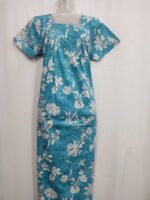 Front Open Cotton Nighty With Buttons, 55 Inches Long - Blue - Image 4