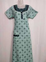 Comfortable Churidar Model Cotton Nighty, 55 Inches Long - Light Green - Image 4