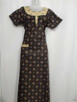 Comfortable Churidar Model Cotton Nighty, 55 Inches Long- Brown - Image 5