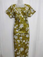 Front Open Cotton Nighty With Buttons, 55 Inches Long - Green Yellow - Image 4