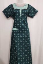 Comfortable Churidar Model Cotton Nighty, 55 Inches Long -  Green - Image 3