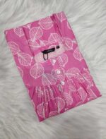 Front Open Fabric Cotton Nighty With Buttons, 55 Inches Long - Rose - Image 3