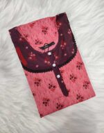 Comfortable Churidar Model Cotton Nighty, 55 Inches Long - Peach - Image 3