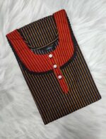 Comfortable Churidar Model Cotton Nighty, 55 Inches Long - Black - Image 3