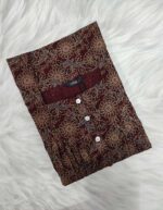 Comfortable Churidar Model Ajrakh Nighty, 55 Inches Long, 3/4th Sleeves - Maroon - Image 3