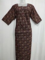 Comfortable Churidar Model Ajrakh Nighty, 55 Inches Long, 3/4th Sleeves - Maroon - Image 4