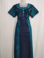 Comfortable Churidar Model Cotton Nighty, 55 Inches Long - Blue + Green - Image 4