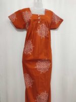 Front Open Cambric Cotton Nighty With Buttons, 55 Inches - Orange - Image 4