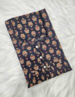 Front Open Ajrakh Nighty With Buttons, 57 Inches - Black - Image 3