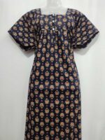 Front Open Ajrakh Nighty With Buttons, 57 Inches - Black - Image 4