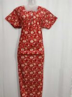 Front Open Cotton Nighty With Buttons, 55 Inches - Red - Image 4