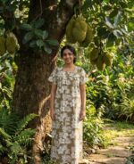 Front Open Cotton Nighty With Buttons, 55 Inches - Image 2