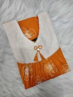 Traditional Cotton Nighty, 55 Inches Length, Hacoba Yoke - Yellow - Image 3