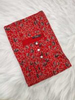 Front Open Ajrakh Nighty With Buttons, 55 Inches - Red - Image 3