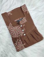 Front Open Cambric Cotton Nighty With Buttons, 55 Inches - Brown - Image 3