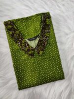Comfortable Churidar Model Cotton Nighty, 55 Inches Long, Peter Collar - Green - Image 3