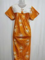 Traditional Cotton Nighty, 55 Inches Length, Hacoba Yoke - Yellow - Image 4