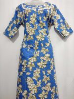 Comfortable Churidar Model Cotton Nighty, 55 Inches Long, 3/4th Sleeves - Blue - Image 4