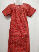 Front Open Ajrakh Nighty With Buttons, 55 Inches - Red - Image 4