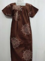 Front Open Cambric Cotton Nighty With Buttons, 55 Inches - Brown - Image 4