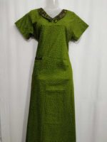 Comfortable Churidar Model Cotton Nighty, 55 Inches Long, Peter Collar - Green - Image 4