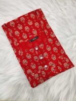 Front Open Ajrakh Nighty With Buttons, 57 Inches - Red - Image 3