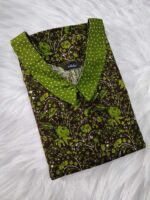 Comfortable Churidar Model Cotton Nighty, 55 Inches Long, Peter Collar - Brown - Image 3