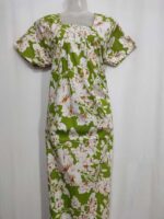 Front Open Cotton Nighty With Buttons, 55 Inches Long- Light Green - Image 4