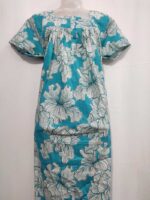 Front Open Cotton Nighty With Buttons, 55 Inches Long - Blue - Image 4