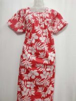 Front Open Cotton Nighty With Buttons, 55 Inches Long - Peach - Image 4