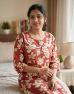 Comfortable Churidar Model Cotton Nighty, 55 Inches Long, 3/4th Sleeves - Violet