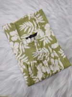 Front Open Cotton Nighty With Buttons, 55 Inches Long - Green - Image 3