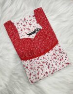 Front Open Cotton Nighty With Buttons, 55 Inches - White + Red - Image 3