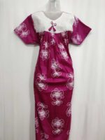 Traditional Cotton Nighty, 55 Inches Length, Hacoba Yoke - Magenta - Image 4