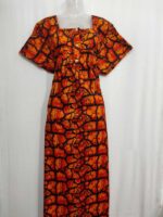 Front Open Cotton Nighty With Buttons, 57 Inches Long - Orange - Image 4